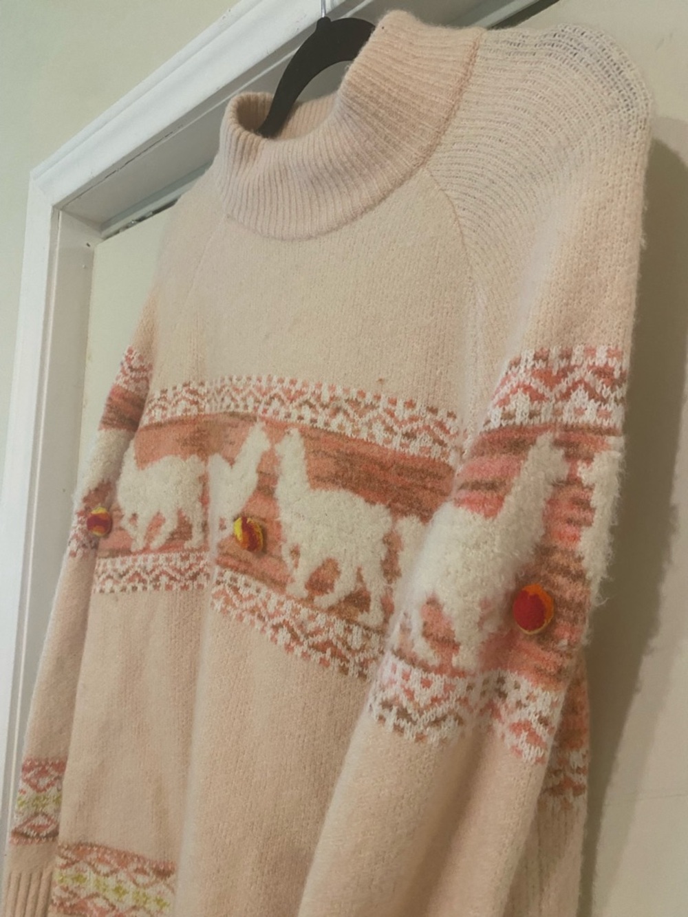 Anthropologie Pale Pink Alpaca-Pattern Turtleneck Sweater